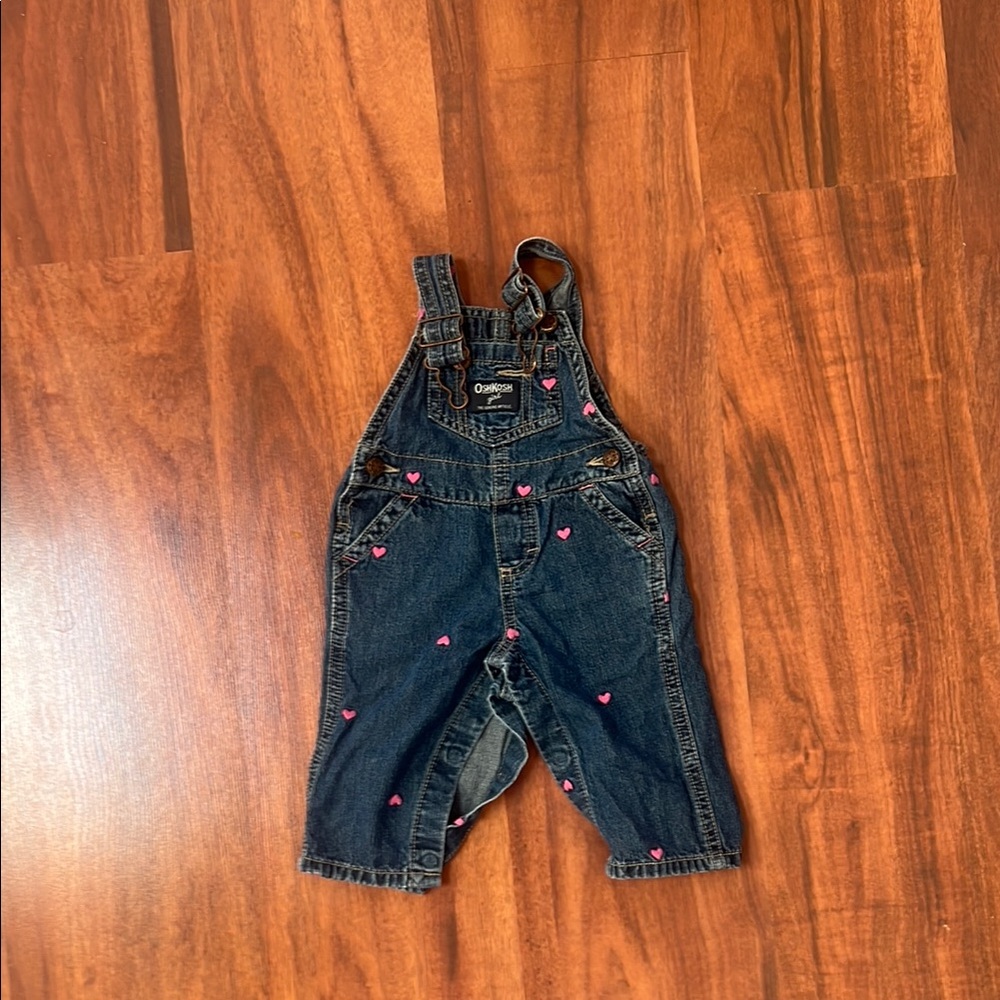 OshKosh B'gosh Kids Denim Overalls - Blue with Pink Hearts